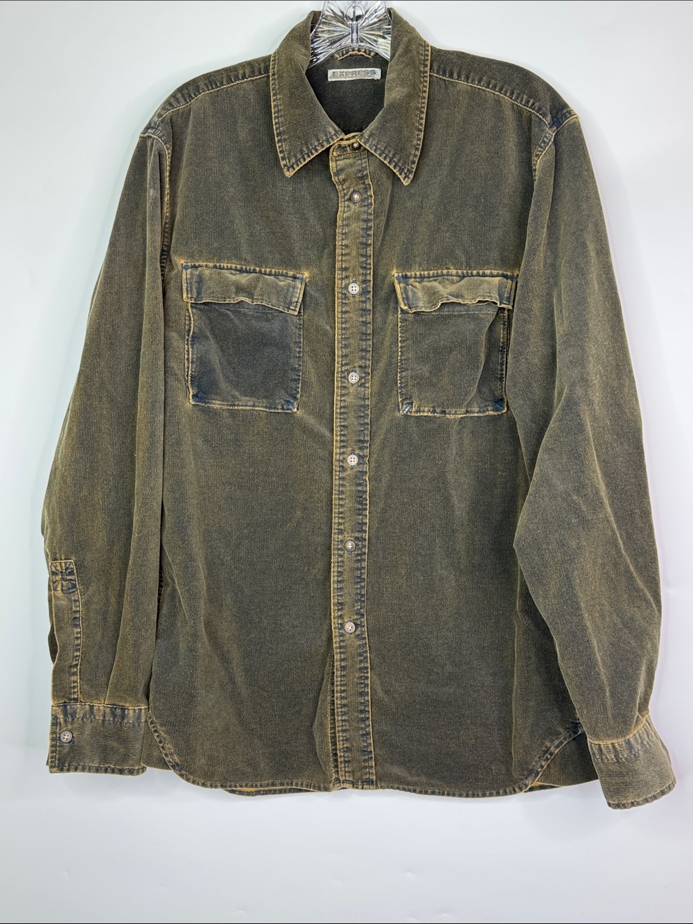 Express Brown Long Sleeve Button Down Corduroy Shirt Size Medium